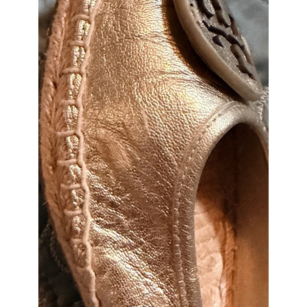 Tory Burch Eleanor Logo Espadrille Leather Flat Metallic Silver US 7.5M